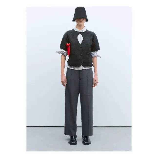 Recycled Cotton Cut-Out Cardigan | Charcoal grey