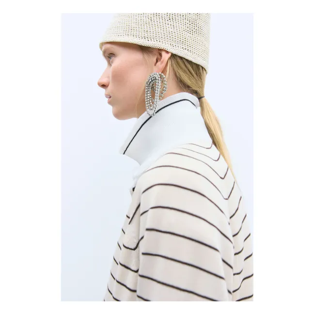 Striped organic cotton polo shirt | Ecru