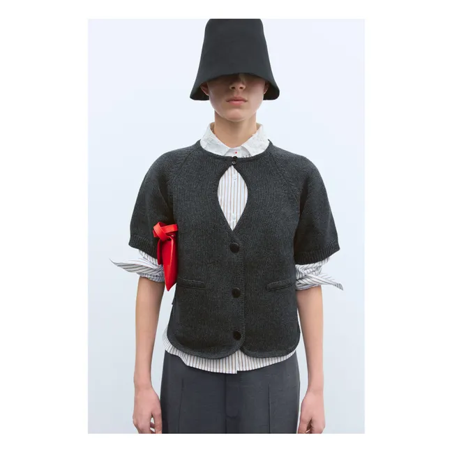 Recycled Cotton Cut-Out Cardigan | Charcoal grey