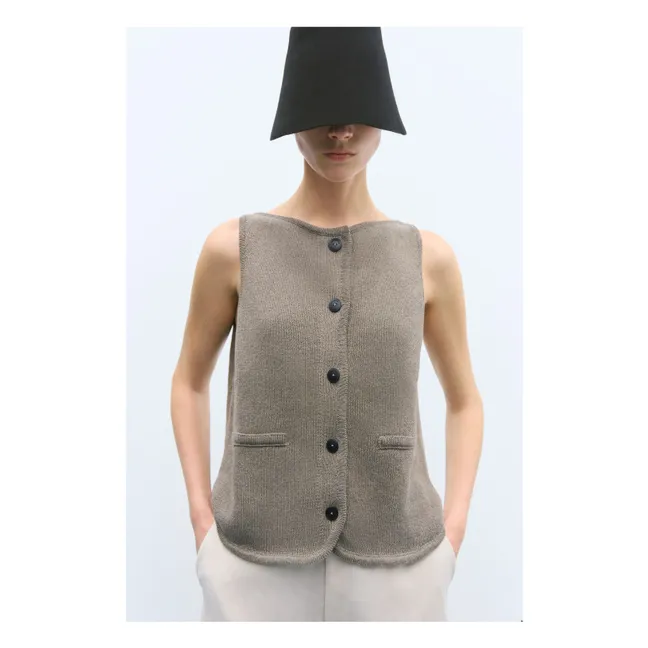 Sleeveless Vest Boatneck Recycled Cotton | Taupe brown