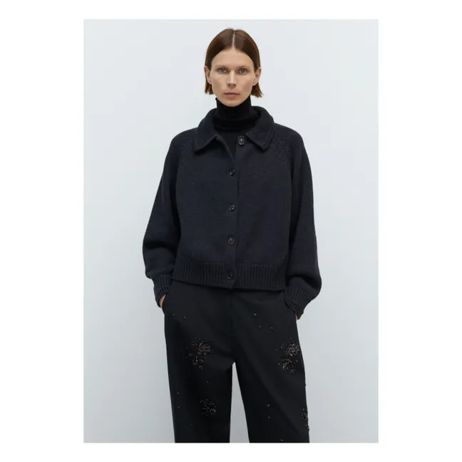 Cardigan Extra Fine Merino Wool Shirt Collar | Charcoal grey