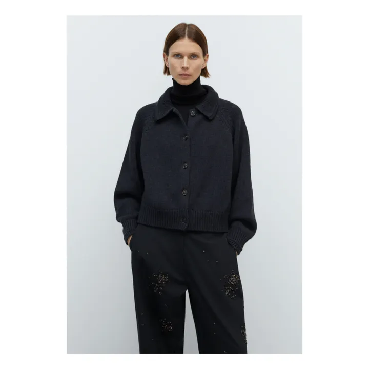 Cardigan Col Chemise Laine Mérinos Extra Fine | Gris anthracite- Image produit n°1