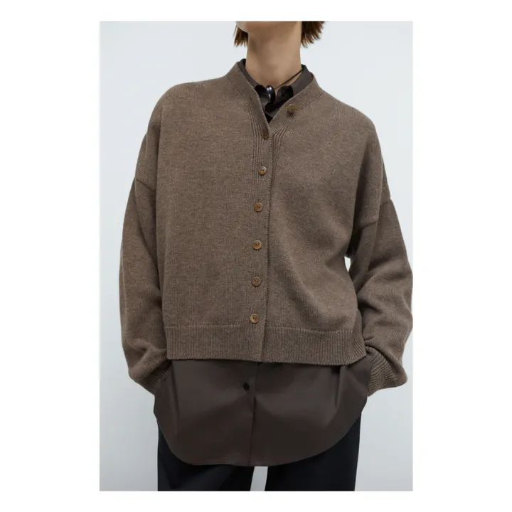 Cardigan Col Montant Laine Mérinos Extra Fine | Taupe- Image produit n°1