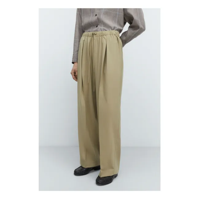 Pantalón relajado de lana con elástico | Olive