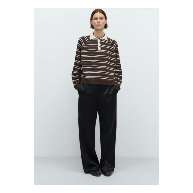 Polo a righe Lana merino extra fine | Marrone