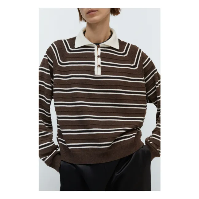 Polo a righe Lana merino extra fine | Marrone