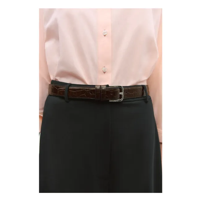 Classic Crocodile Effect Leather Belt | Brown