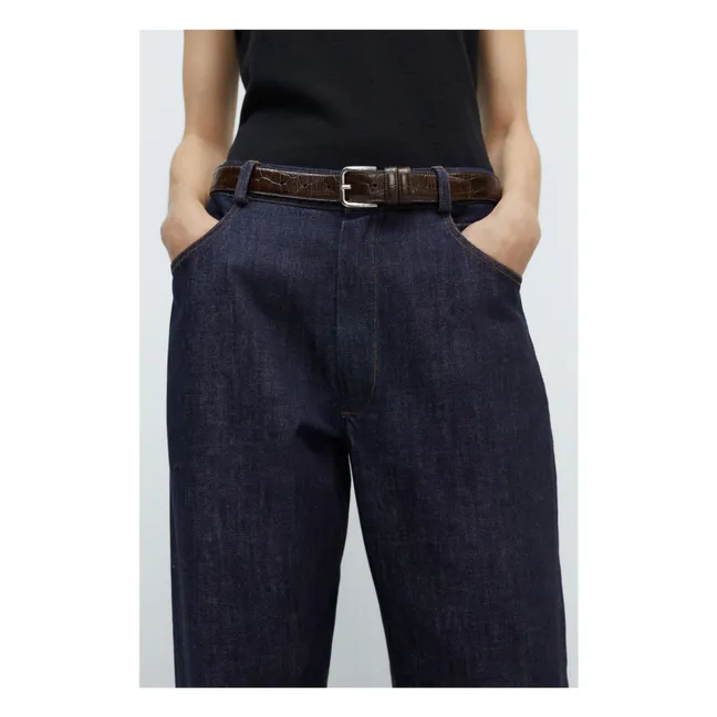 Cinturón clásico de piel efecto cocodrilo | Marrón