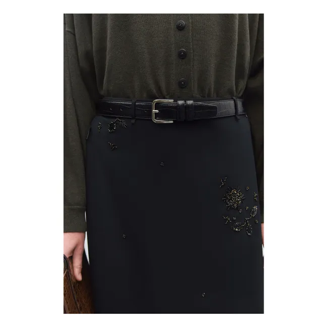 Classic Crocodile Effect Leather Belt | Black