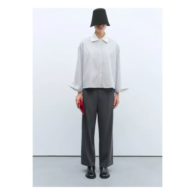 Chemise Rayée Col Perlé | Bleu ciel