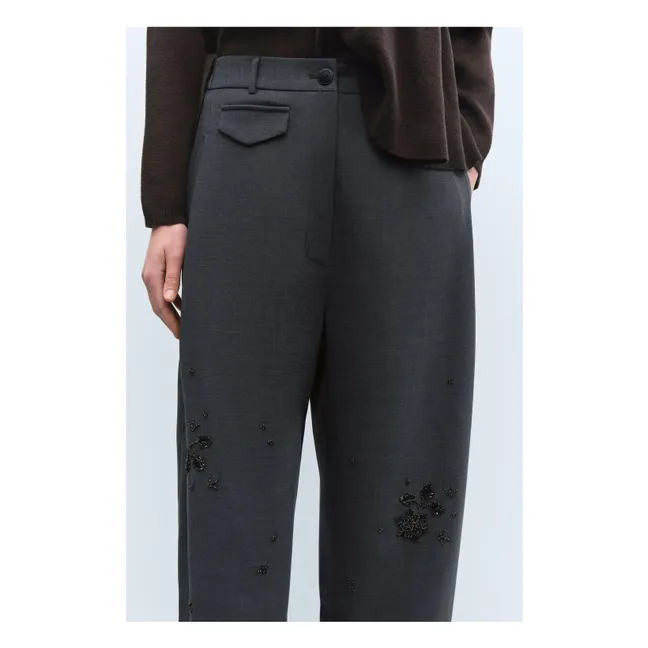 Virgin Wool Pearl Tailoring Trousers | Grey