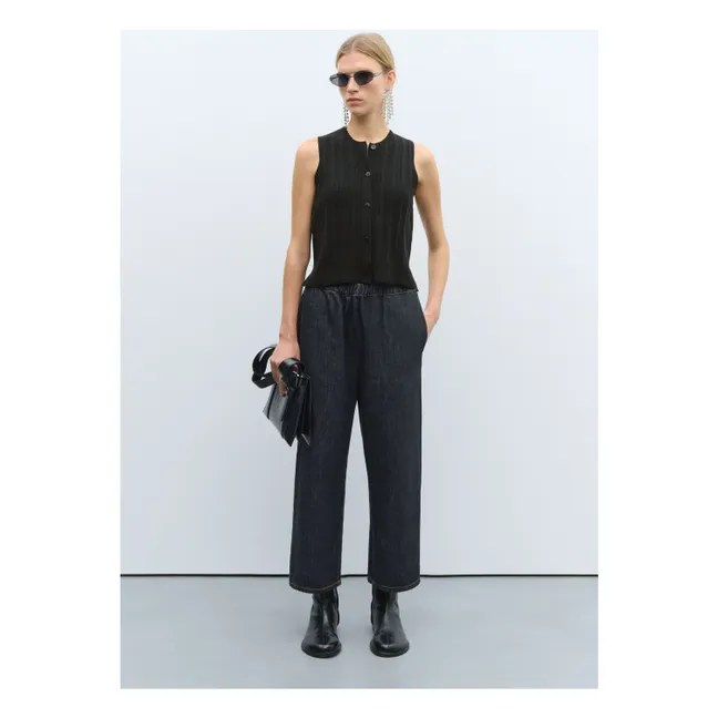 Gilet senza maniche a coste in lana merino extra fine | Nero