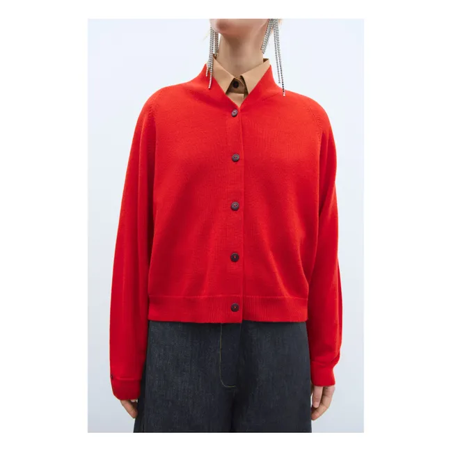 Extra Fine Merino Wool Cardigan | Red