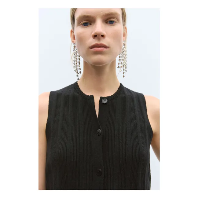 Gilet senza maniche a coste in lana merino extra fine | Nero