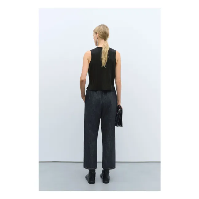 Extra Fine Merino Wool Ribbed Sleeveless Vest | Black