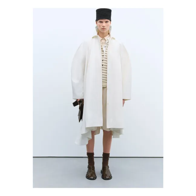 Striped organic cotton polo shirt | Ecru