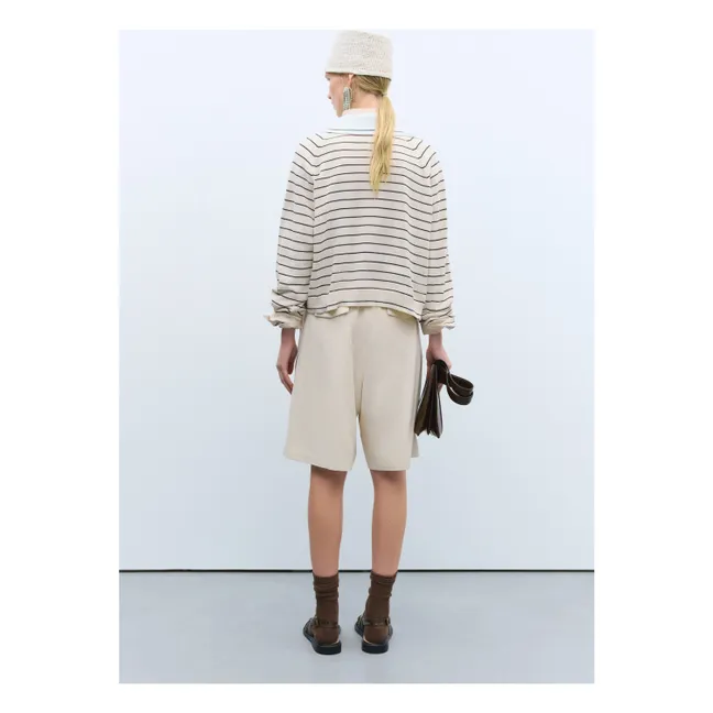 Striped organic cotton polo shirt | Ecru