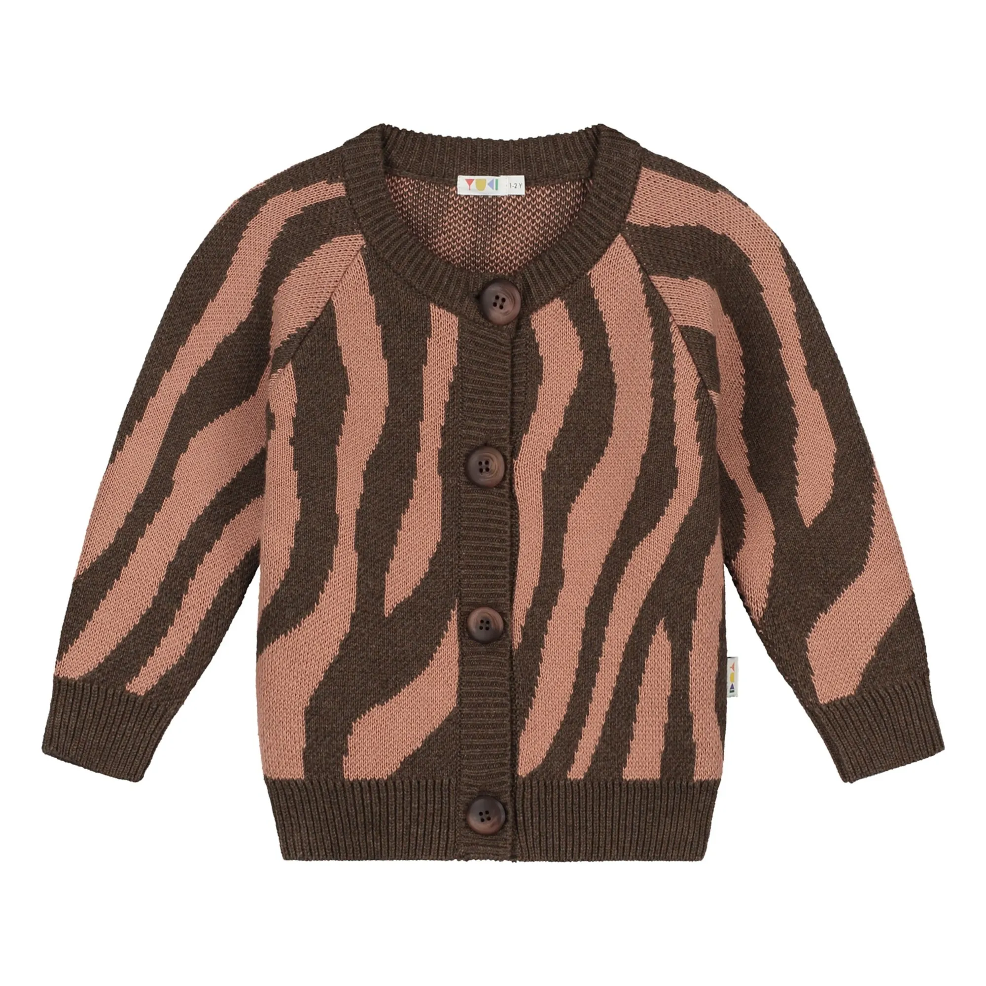 Yuki Brown Organic Cotton Zebra Raglan Cardigan