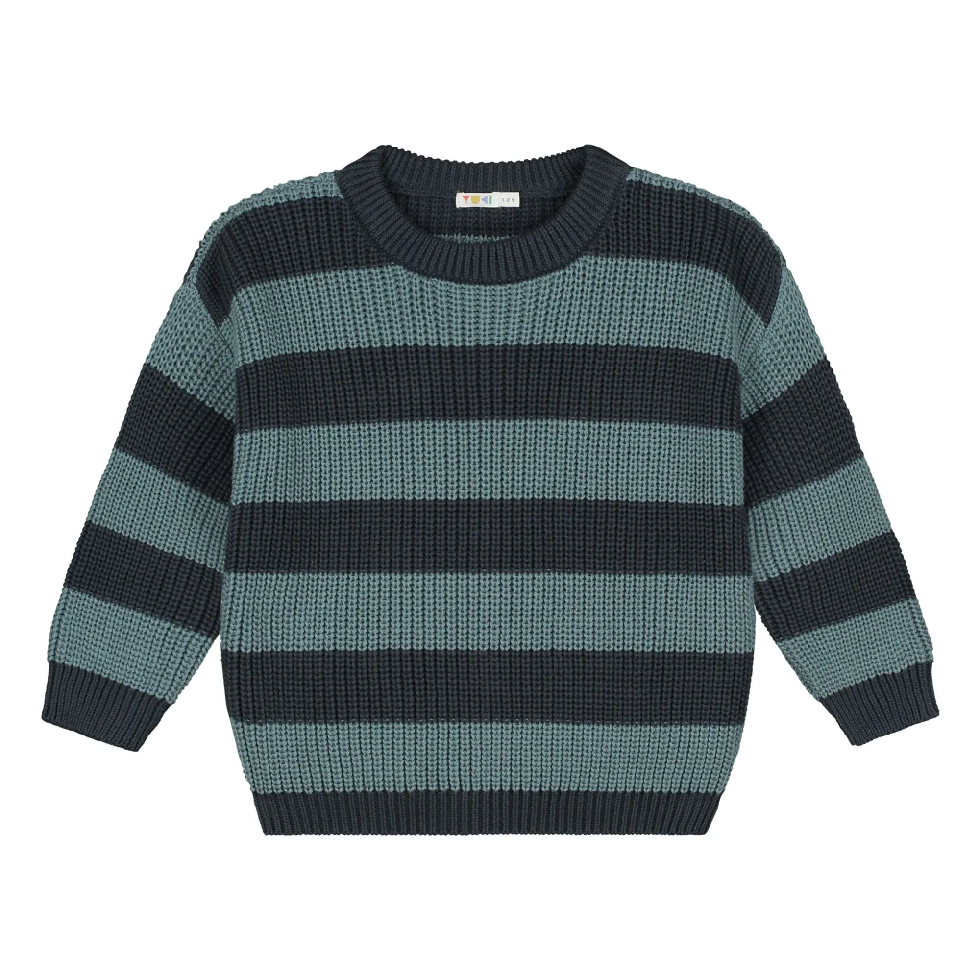 Yuki Unisex Grey Blue Stripes Organic Cotton Sweater