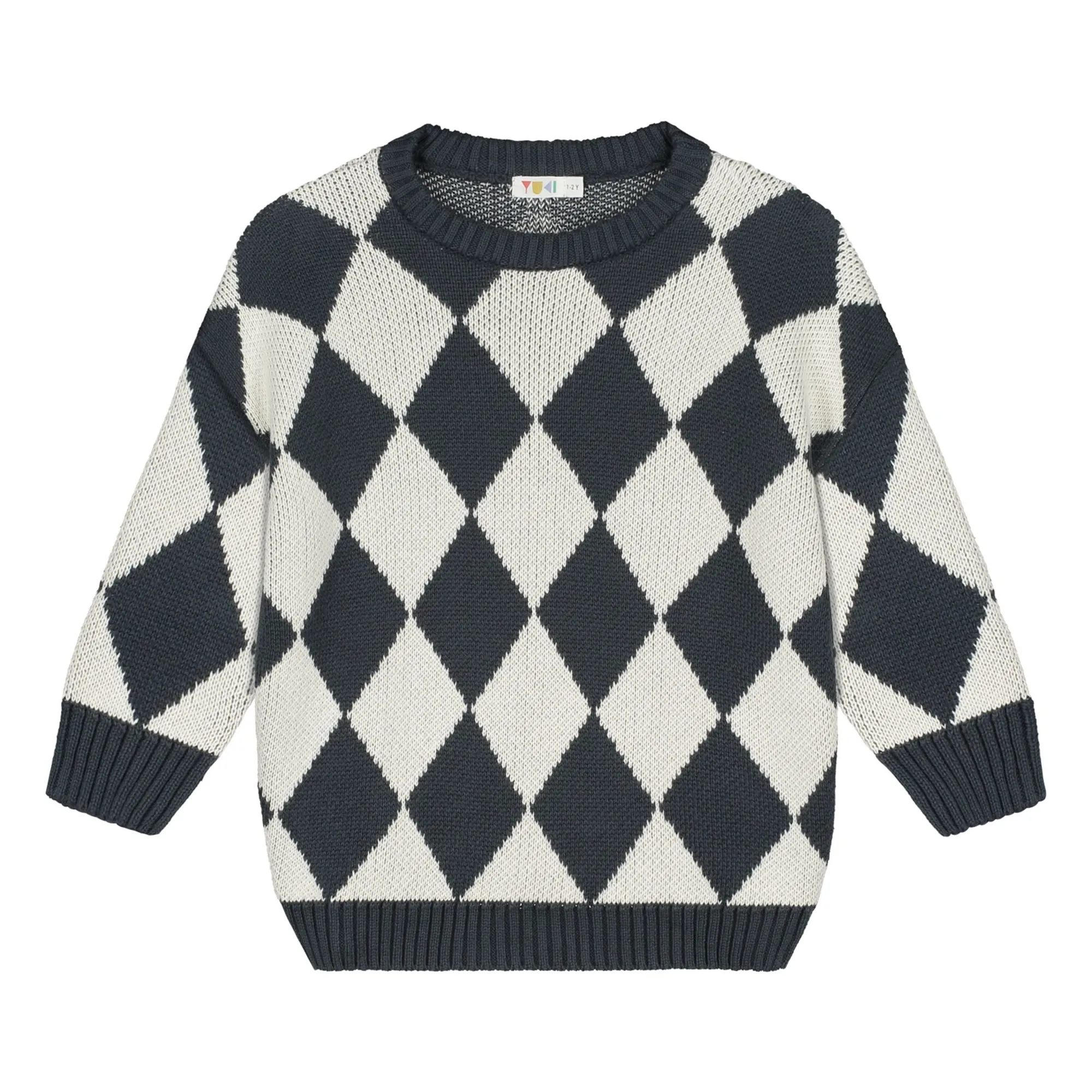 Yuki Unisex Grey Organic Cotton Check Sweater