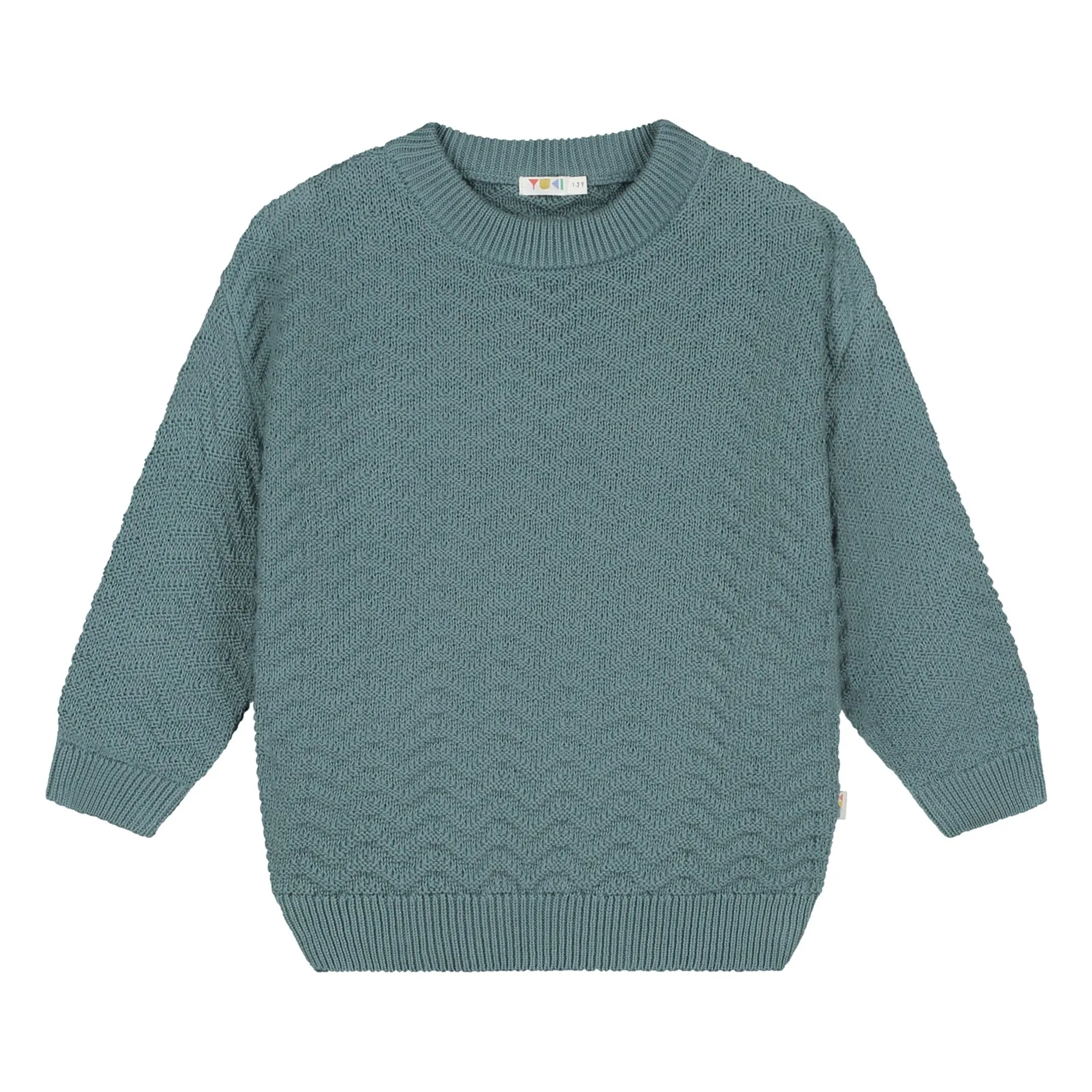 Yuki Unisex Grey Blue Organic Cotton Wavy Sweater