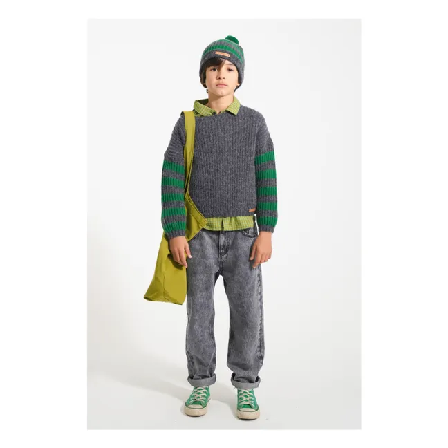 Pull Manches Rayées Laine | Gris foncé