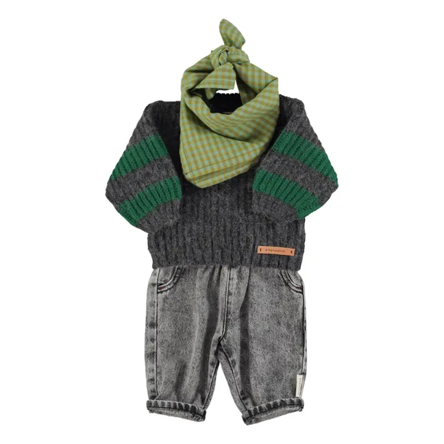 Pull Manches Rayées Laine | Gris foncé