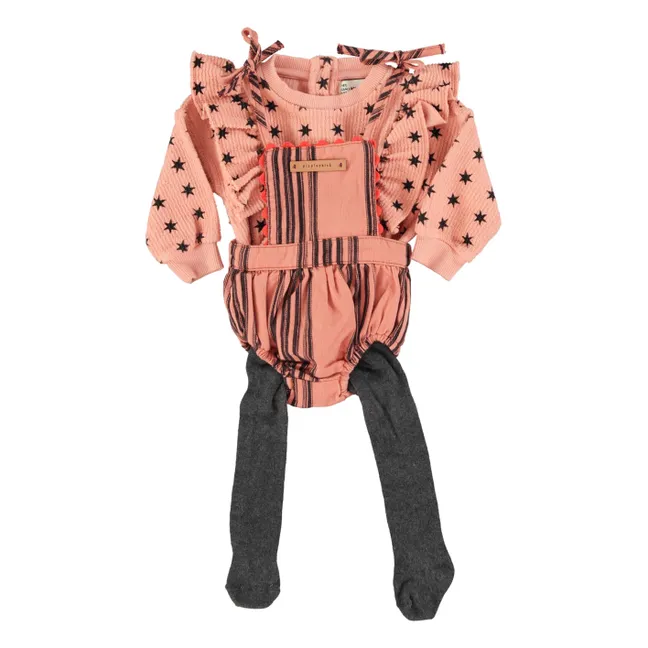 Sweat Côtelé Volants Etoiles Coton Bio | Corail