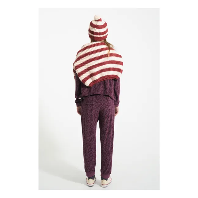 Sudadera con cuello fruncido de algodón orgánico leopardo | Berenjena