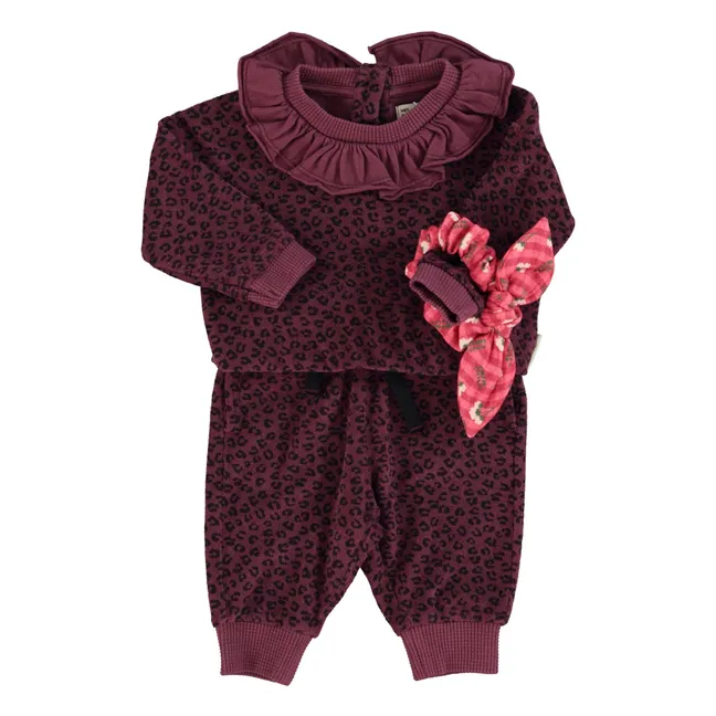 Sudadera con cuello fruncido de algodón orgánico leopardo | Berenjena