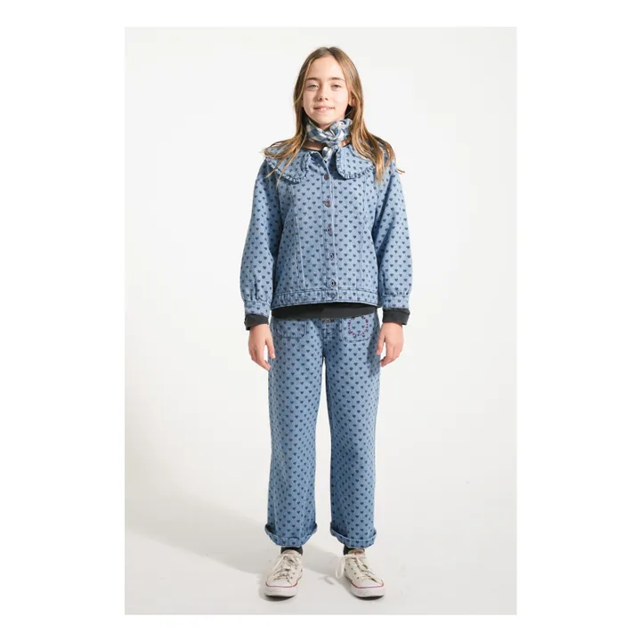 Veste en Jean Col Claudine Cœurs | Bleu Clair- Image produit n°1