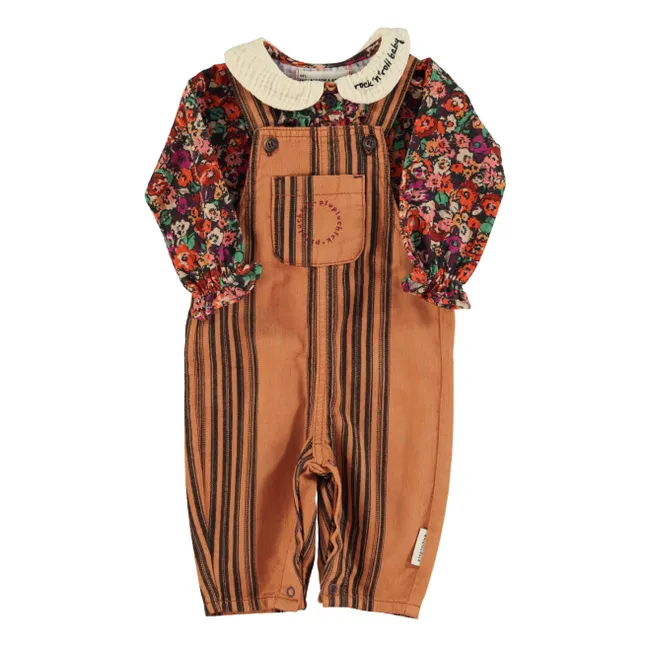 Salopette Rayée Coton Bio Bébé | Marron