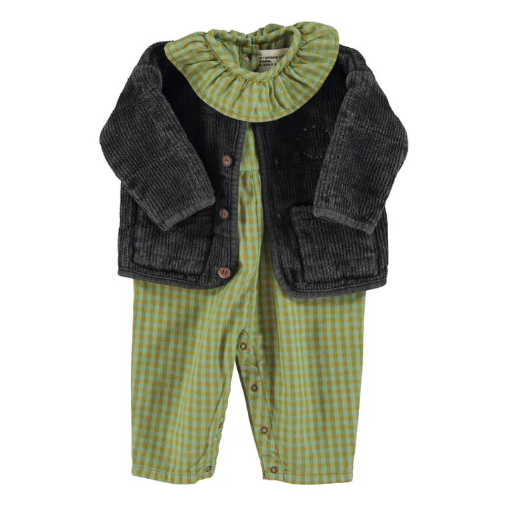 Combinaison Col Carreaux Coton Bio | Vert- Image produit n°1