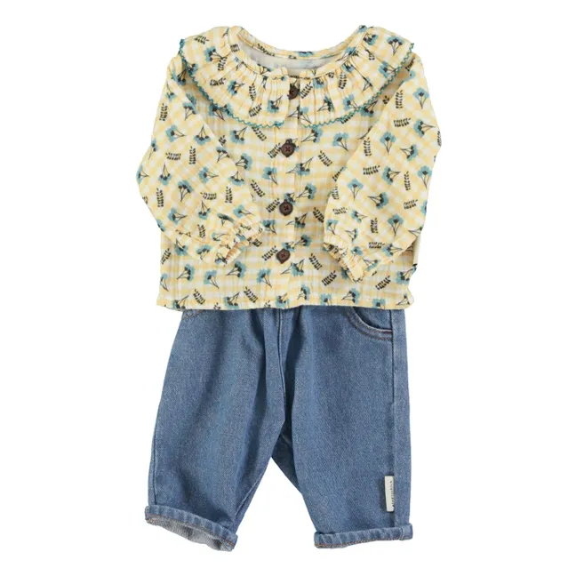 Blouse Col Claudine Fleurs | Jaune