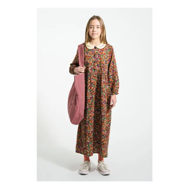 Robe Longue Col Claudine Fleurie | Noir