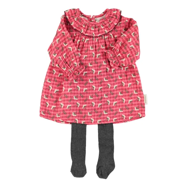 Robe Col Volants Fleurs | Rose