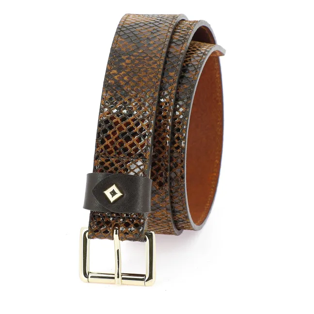 La Turenne Snake Print Belt | Brown