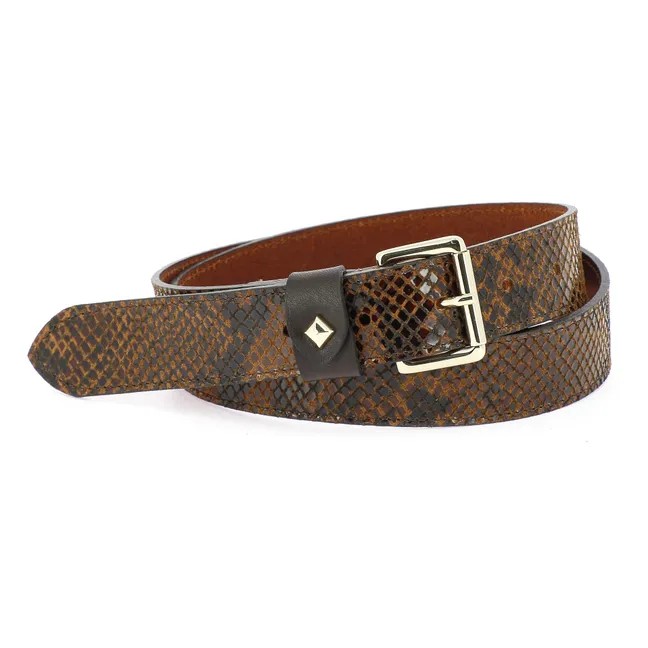 La Turenne Snake Print Belt | Brown