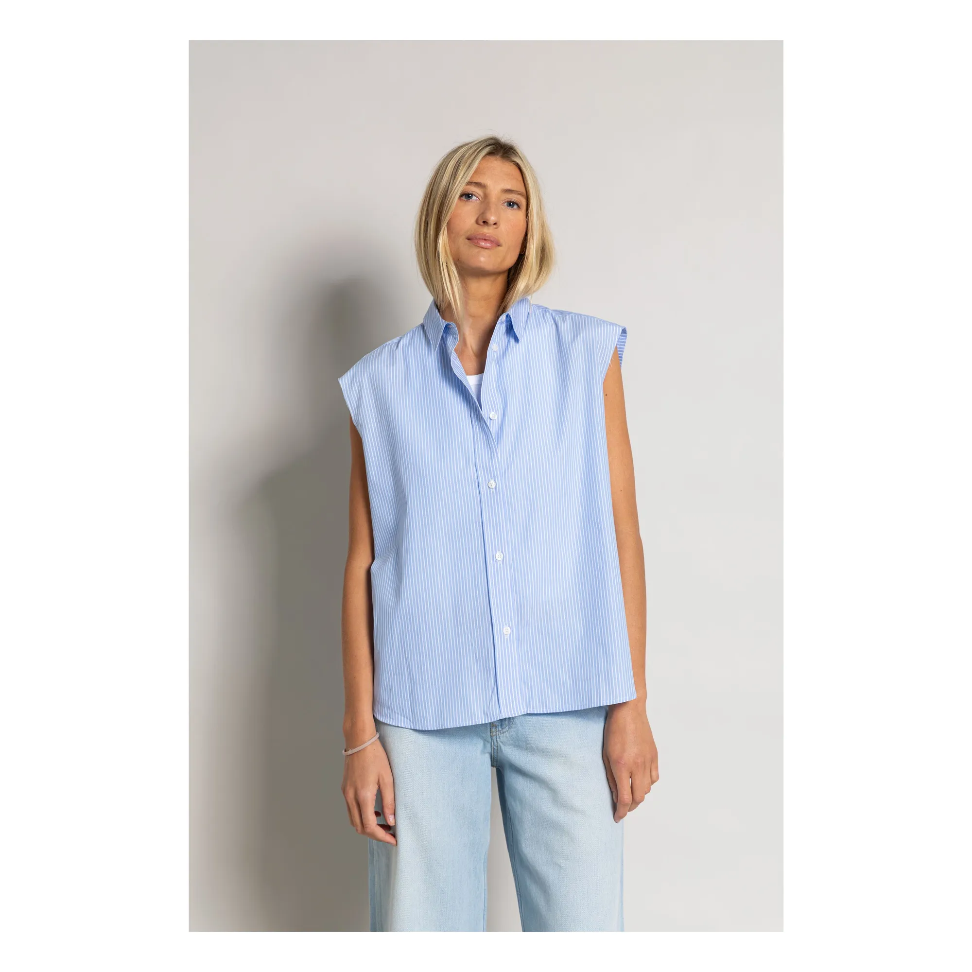 Smallable Woman Light Blue Laura Striped Sleeveless Shirt