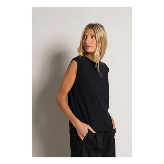 T-shirt senza maniche in cotone organico Freja | Nero