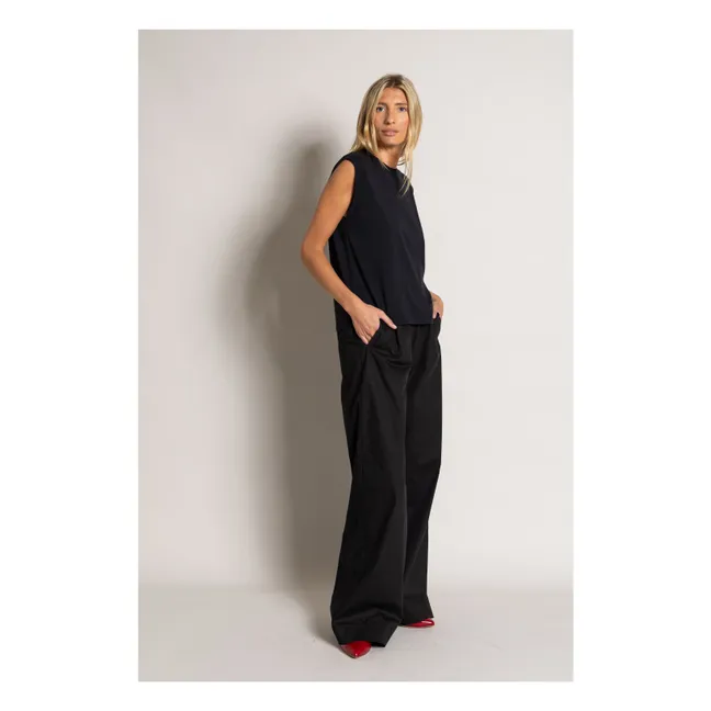 T-shirt senza maniche in cotone organico Freja | Nero