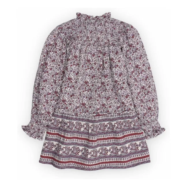 Vestido de algodón orgánico Samara Flowery Double Gauze | Burdeos