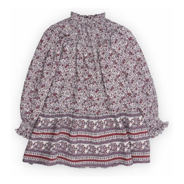 Vestido de algodón orgánico Samara Flowery Double Gauze | Burdeos