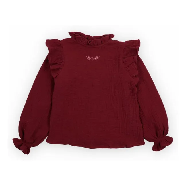 Blusa de gasa de algodón doble Maitea | Burdeos