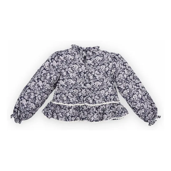 Blusa Lilth Doble Algodón Gasa Floral | Azul Marino