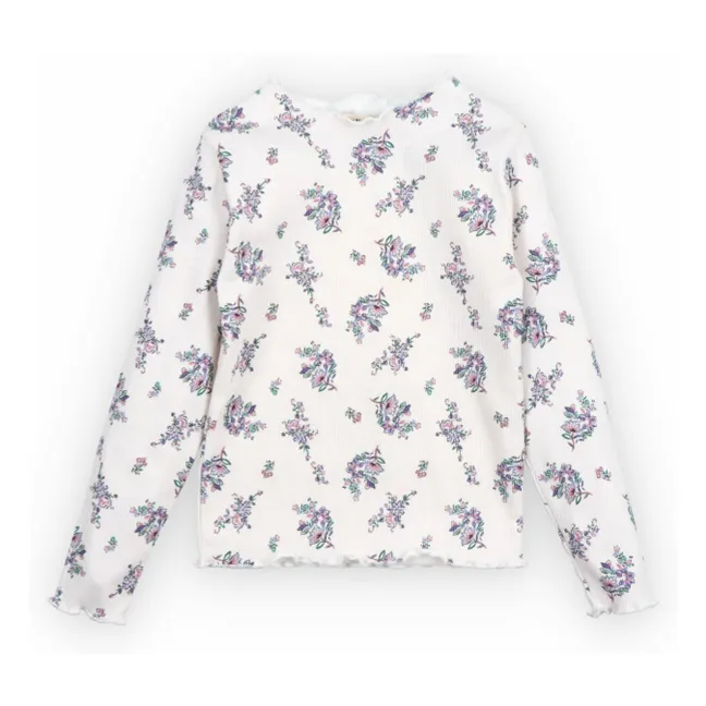 Camiseta de canalé floral | Beige