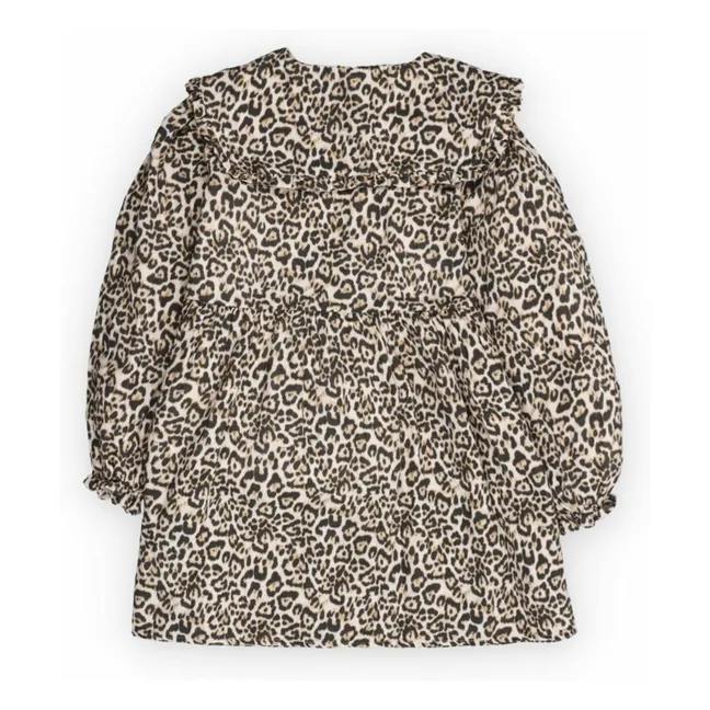 Vestido de gasa de algodón doble Nelia Leopard | Beige