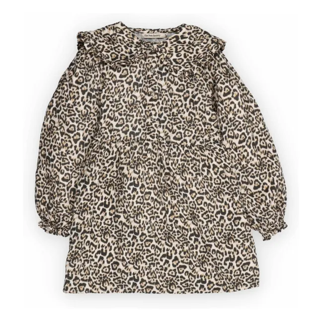 Vestido de gasa de algodón doble Nelia Leopard | Beige