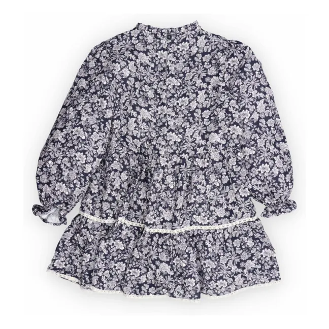 Lilth Fleurie Vestido de gasa de algodón doble  | Azul Marino