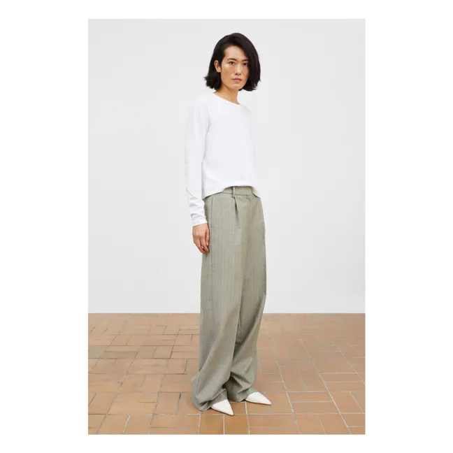Pantalon Thom Rayé Laine | Gris clair